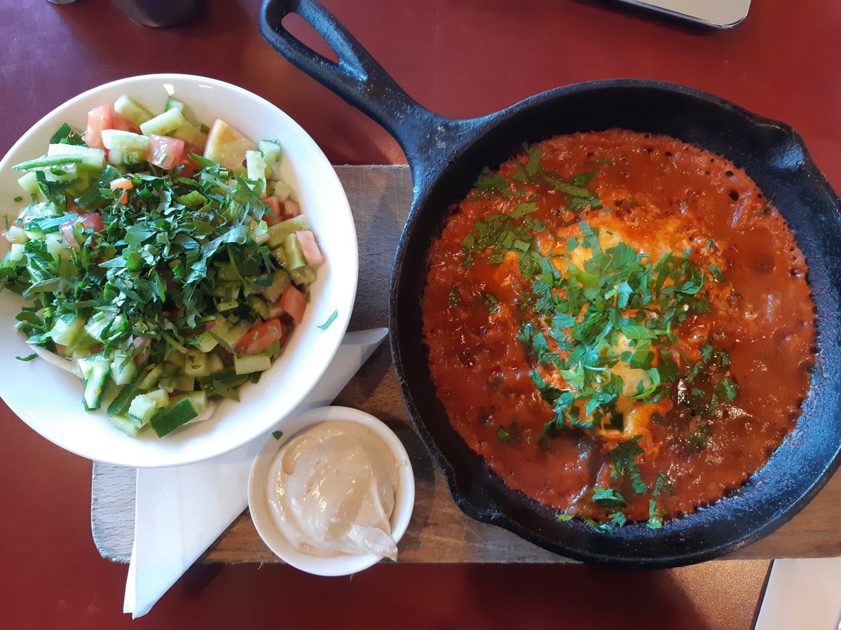 orr_hirsch's tweet photo. Israeli cuisine does not particularly lend itself to a low-carb diet. I find #Shakshuka to be the most ubiquitous, easy to handle choice in most breakfast joints #nobreadplease https://t.co/xACbiZvoRJ