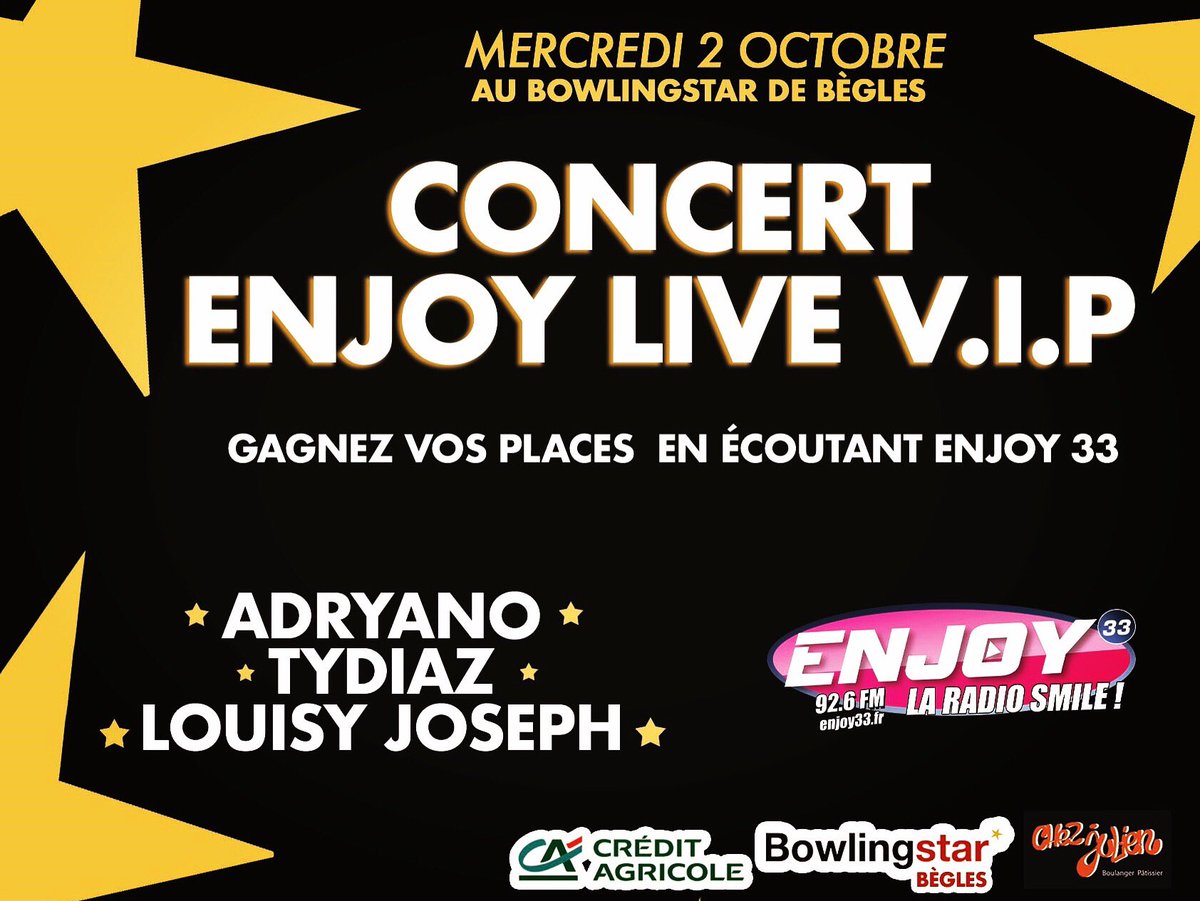 enjoy33radio's tweet photo. 🎁🎫🎫 #Concert #Enjoy33 #EnjoyLiveVip dans pile 1 semaine 📲 CONCERT 📲 au 71004 🎁🎯🍀🙏 https://t.co/aShpqYGU5P