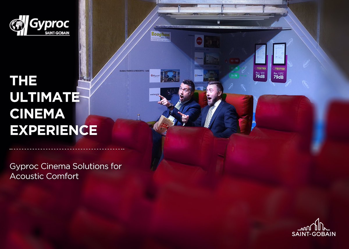 Watching a movie and ever wondered what makes the environment around you so comfortable? You probably haven’t as you’re there to enjoy your movie! But What’s next to you, behind you and above you is just as important as the movie! #gyproc #acoustics #cinema #drywall <a href="/GyprocME/">Gyproc Middle East</a>