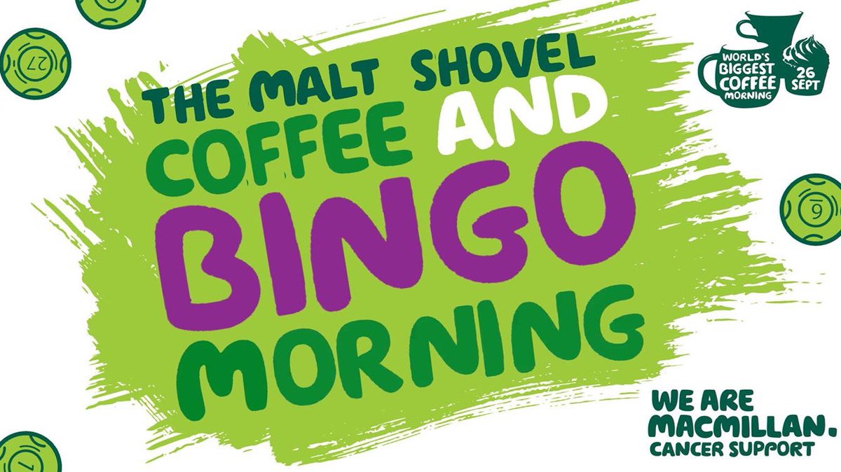 Eyes down, join us this Friday from 9.30am for a morning of freshly ground coffee, homemade cakes and a few games of bingo

There'll be prizes up for grabs and all monies raised will go to <a href="/macmillancancer/">Macmillan Cancer Support</a> 

Bring the little ones, bring your granny, bring your next door neighbour