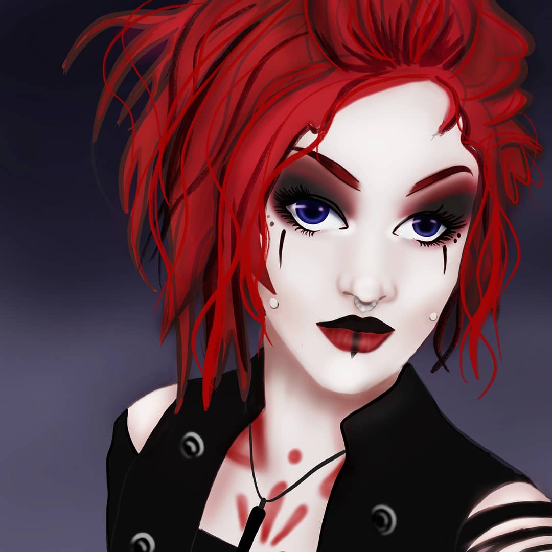 WiffWhitney's tweet photo. New art! This amazing goth godest that
I love to draw!Had so much fun drawing @oneleeeter ...again. who should I draw next?
.
.
.
.
.
#darkmakeup #digitalart #stylizedart #redgoth #alternativegirl #drawing #digitalartist #digitaldrawing #digitalpainting
https://t.co/PynsPN9TVB https://t.co/ToHCGsuywr
