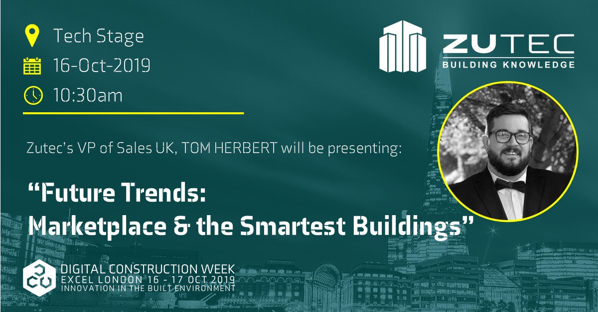 ZUTECGROUP's tweet photo. Zutec's VP of Sales Tom Herbert will be presenting on the Tech Stage @DigiConWeek on Oct 16th at 10.30am - make sure you don't miss it: Register Now https://t.co/uQHFUCYLFf
#Zutec #DCW2019 #digitalconstruction #constructiontechnology https://t.co/3h2CZ39yJo