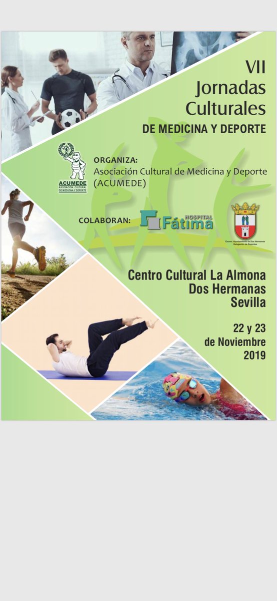 Cartel de las VII jornadas culturales de medicina y deporte. Información acumede@acumede.es