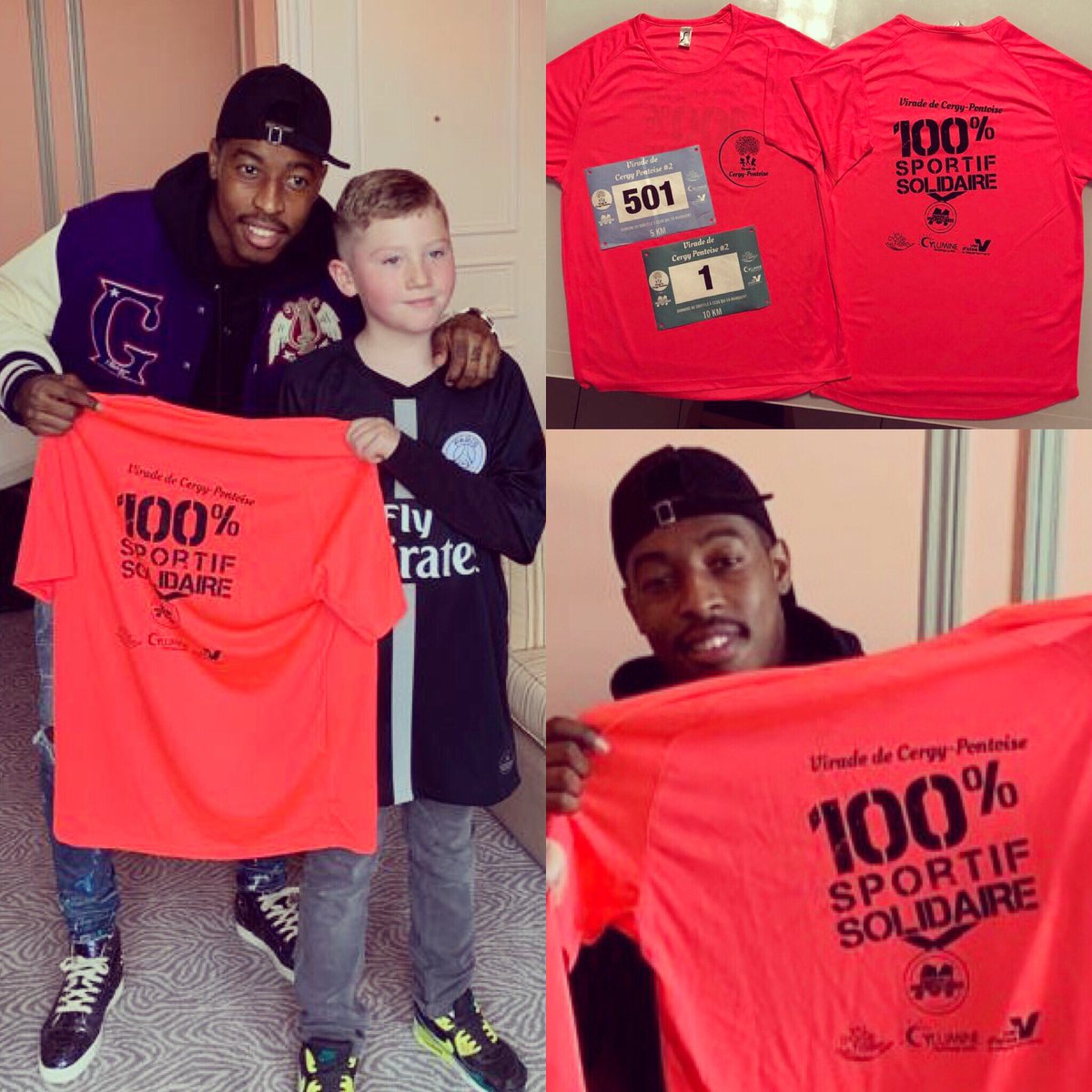 [#dondusouffle] T-shirts et dossards arrivés pour les épreuves sportives de samedi prochain : découverte avec <a href="/kimpembe_3/">Presnel Kimpembe</a> , notre parrain, et Gianni qui prend le départ samedi à la Virade de Cergy-Pontoise !
Devenez aussi un sportif solidaire !viradecergypontoise.org #Virades2019