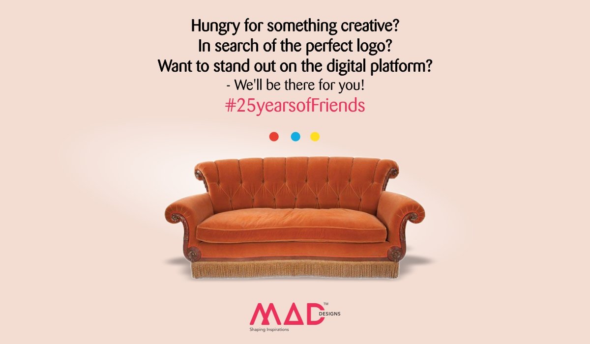 Maddesignspune's tweet photo. Just like the F.R.I.E.N.D.S have been with us for 25 years, we wish to partner with you for the next 25 years.

#25YearsOfFRIENDS #socialmedia #MadDesigns #Agency #AgencyLife #FRIENDS25 #Friends25thAnniversary #Brand #Branding #Marketing #SEO #creativity #DigitalIndia #Pune https://t.co/IC3H0tKq7g