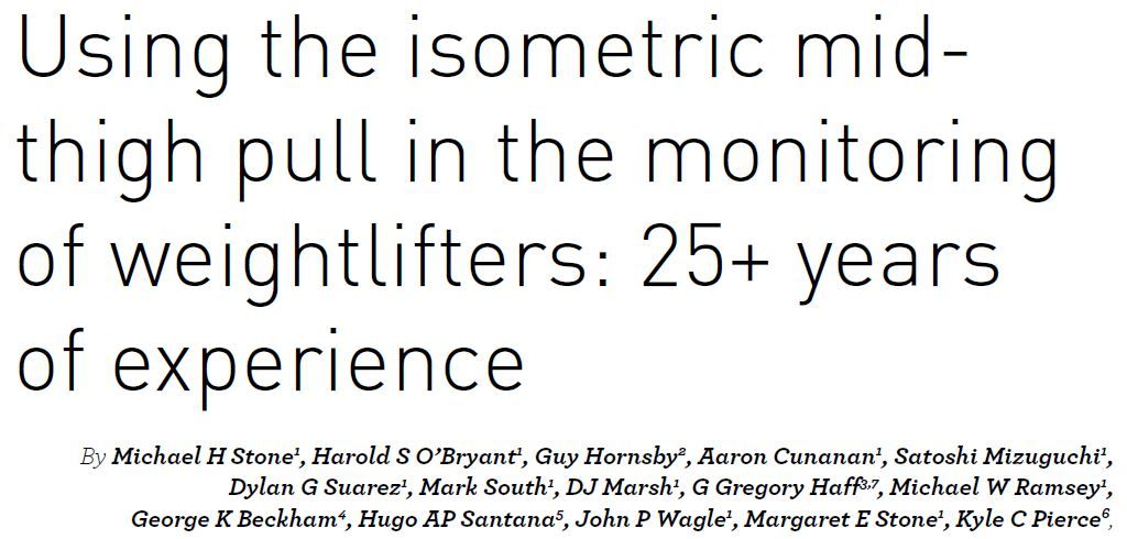 Using the isometric midthigh pull in monitoring of weightlifters: 25+ years of experience > Mike Stone

'The internal knee &amp; hip angles should be approximately 125-145° &amp;140-150° respectively, with a small amount of tension to remove system slack'

READ > bit.ly/2moUZ8W