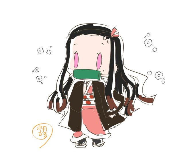 ログアウトさんがTwitterに投稿した竈門禰豆子(鬼滅の刃)のイラスト。