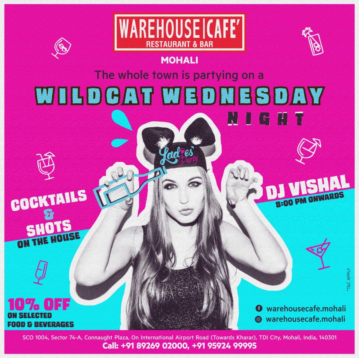 WareHouseMohali's tweet photo. Style yourself as #WareHouseCafeMohali is set to shower #partyvibes! 'Girls' go special with #CocktailsAndShots on the house. Also, fetch 10% off on selected food &amp; beverages.
📞8926902000/9592499995
#WednesdayNight #LadiesNightOut #LadiesParty #DJVishal #NightClub #CafeInMohali https://t.co/XcMAuEgeCq