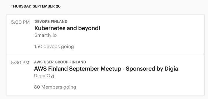 mikeensor's tweet photo. How cool is this🇫🇮!! Finland has two major meetups that both have waitlists, both starting at (nearly) the same time...Finland has always been a great tech innovation location and this is why!! @devopsfi @digiaonline #lifelonglearning #CloudComputing #FinlandIsTech https://t.co/AsHoPoMfin