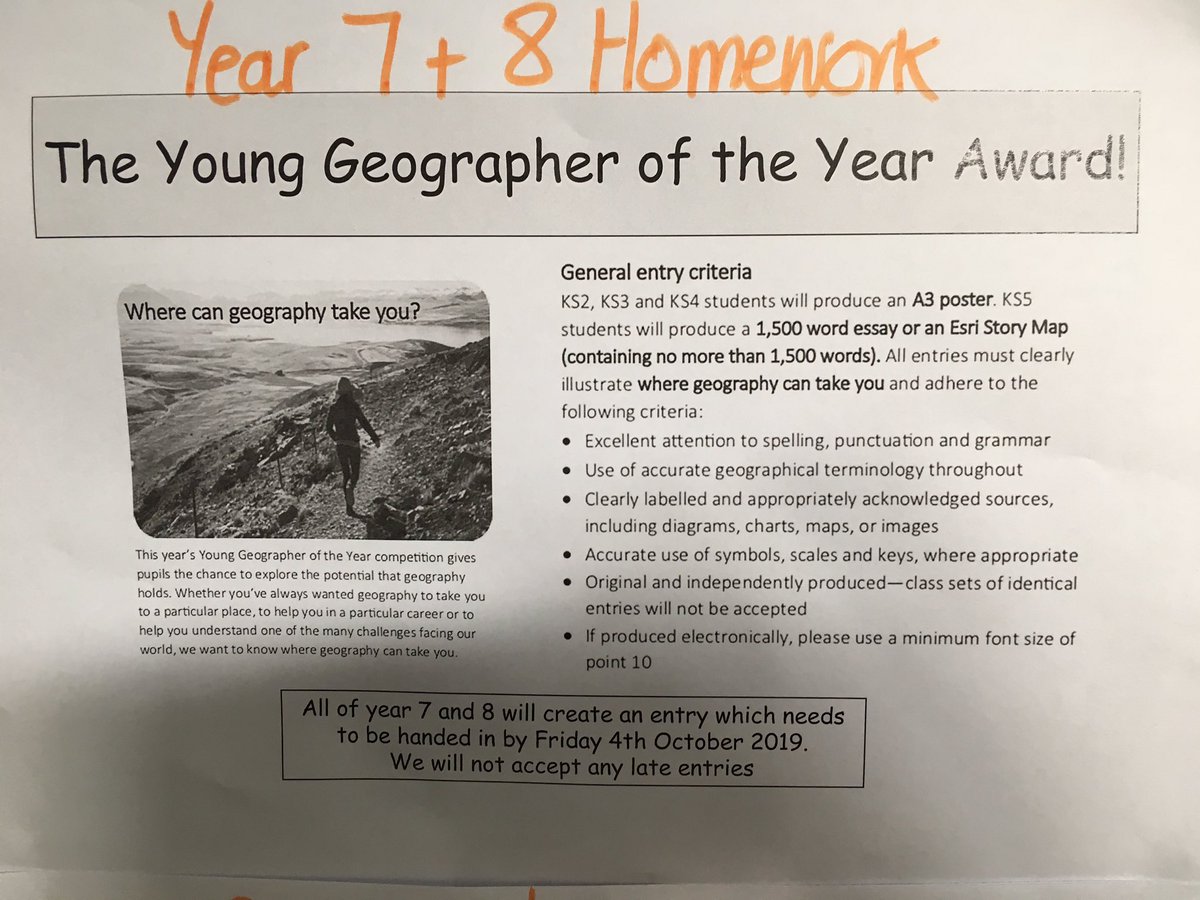 DearneGeography's tweet photo. Year 7 & 8 Geographers. Remember your โWhere can Geography take you?โ Homework is due in on Thursday 3rd October. #geography #skills #A3poster #careers https://t.co/VecDOTxoZp
