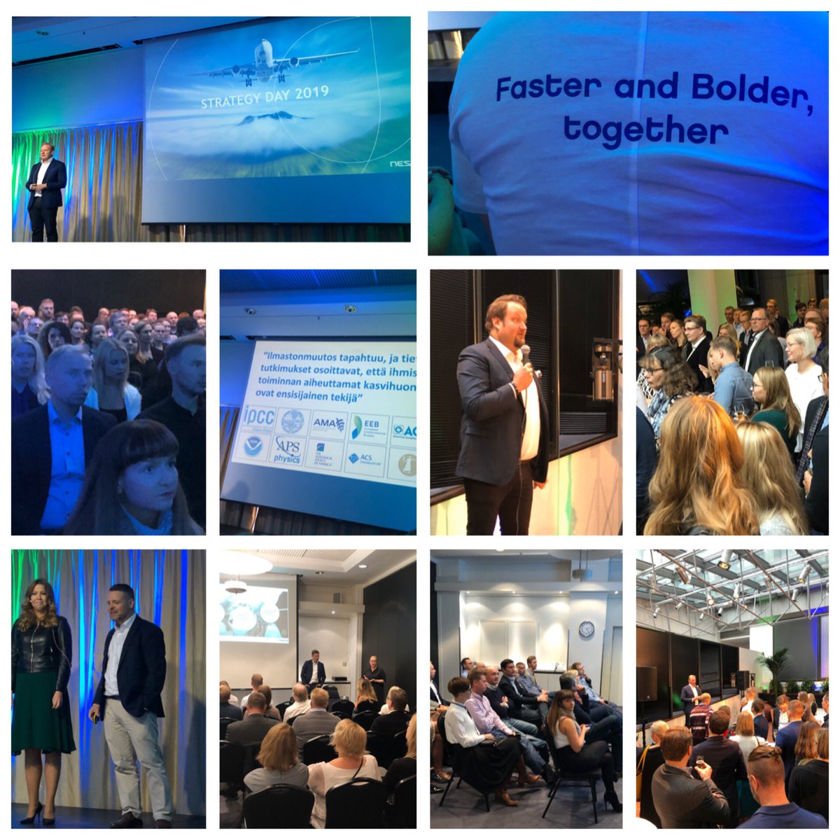 janiekman's tweet photo. Suomen #StrategyDay2019 takana. 190 kollegaa osallistui ja kuuli Pata Degermanilta planeettamme tilasta, Nesteen strategian sekä konkreettiset toimenpiteemme sen toteuttamiseksi kollegoiltamme ja lopuksi vietimme hauskaa @SamiHedberg’in johdolla. Kiitos kaikille mukana olleille! https://t.co/tyjyFhRZkq