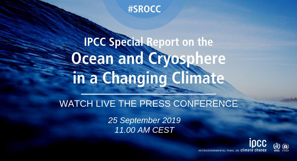 IPCC_CH's tweet photo. 🌊The #IPCC press conference for the launch of the Special Report on the Ocean and Cryosphere in a Changing Climate #SROCC starts at 11am CEST. Watch live here ➡️ https://t.co/ThXXNbnr51 https://t.co/ZbilEMSmBW