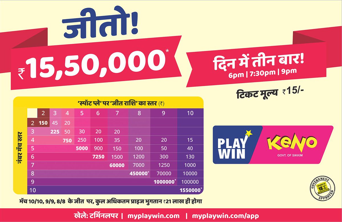 Playwinlotto's tweet photo. Become the next Playwin Lakhpati today. Try your luck and buy a Playwin Keno ticket. https://t.co/jB1obCySwu