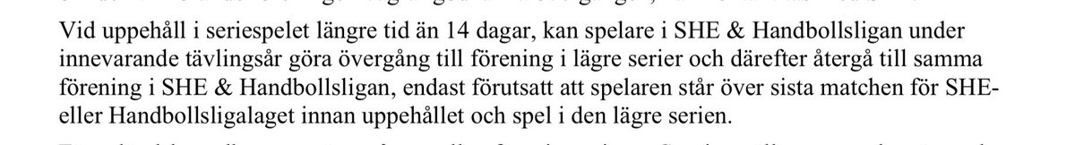 En ruggig skandal i Svensk Handboll! Läs bildens text, som är tagen ur SHF regelverk för övergång. Minst 5 spelare fr Skuru SHE lag, där bla en gjorde 7 mål i senaste matchen är överskrivna till Nackas allsvenska premiär. Det är 16 dagars uppehåll för Skuru. Detta godkänner SHF!