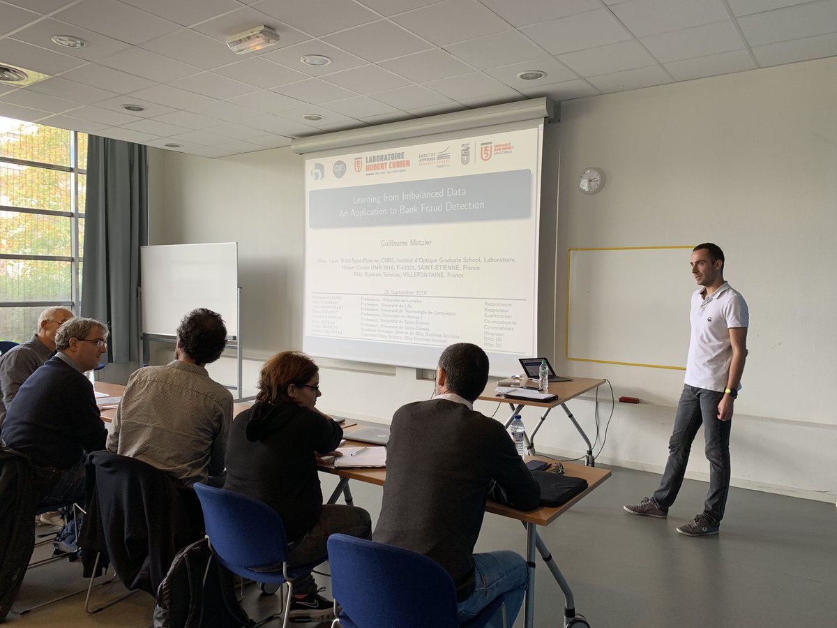 DataIntelGroup's tweet image. #phddefense of Guillaume Metzler @LabHubertCurien #machinelearning learning from #imbalanceddata : application to bank #fraud #detection #anomalydetection