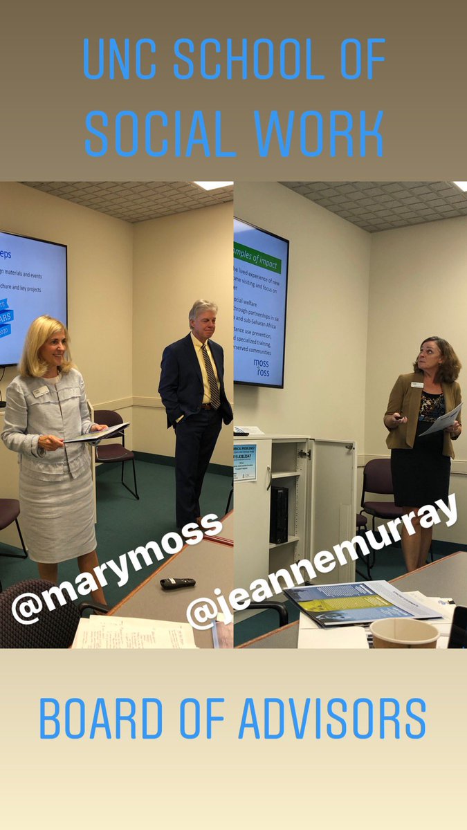 moss+ross partner <a href="/Mary_Moss5/">Mary Moss</a> and senior associate Jeanne Murray gave a presentation to the UNC School of Social Work Board of Advisors last Friday. The focus was mid-campaign messaging to donors. Pictured with Mary is Dean Gary Bowen.
