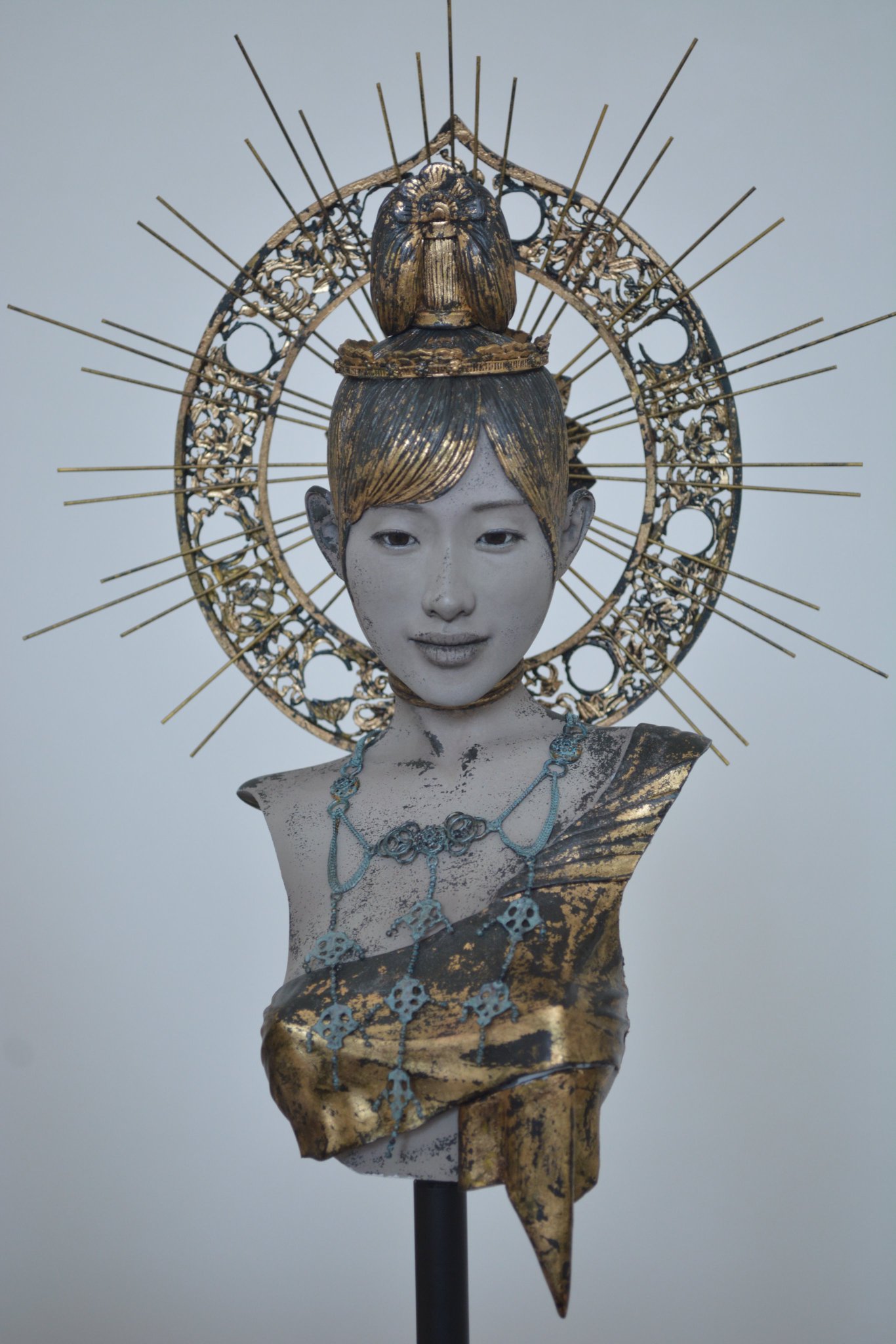 明治後期 オールド深川製磁 美人画 青海波 菩薩 直径39.7cm 一尺三寸