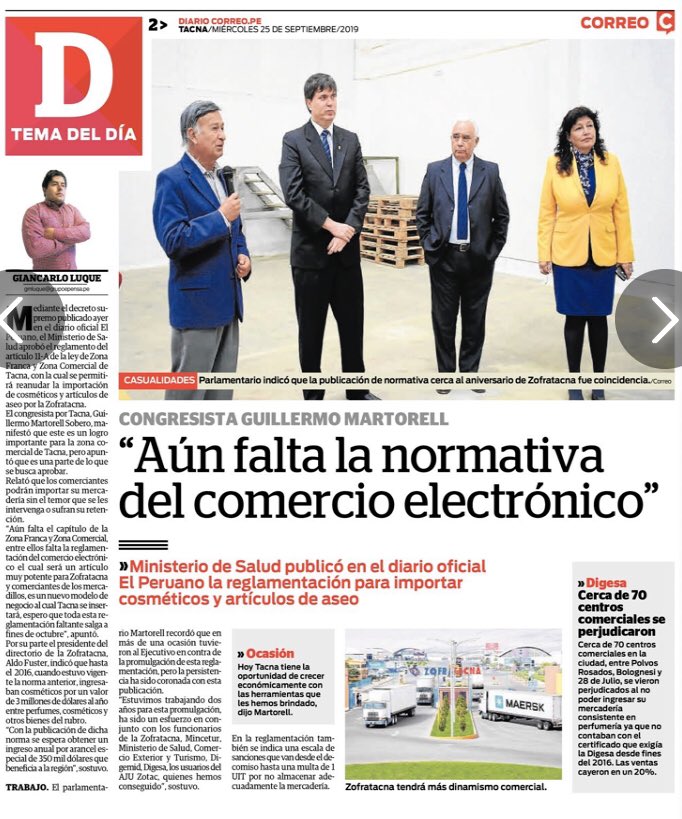 guimartorell's tweet photo. @diariocorreo #Tacna Efectivamente, una Ley sin reglamento no es efectiva para su aplicación, por ello seguimos trabajando para darle a #Tacna las herramientas de desarrollo. #SíSePuede #NadaNosDetiene @congresoperu @BankadaFP https://t.co/CM4aZDVaiW