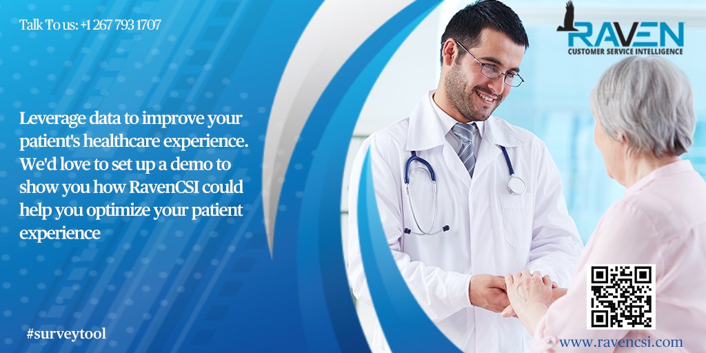 Leverage data to improve your patient's healthcare experience. We'd love to set up a demo to show you how RavenCSI could help you optimize your patient experience.
Visit us: bit.ly/2HCfuJx
Contact us: +1 267 793 1707
#survey #surveytool #patientfeedback