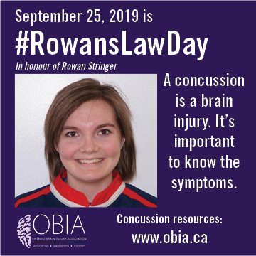In honour of Rowan Stringer, it's important to remember: A #concussion is a #braininjury. It's important to know the symptoms and where to get help. #RowansLawDay #OBIACanHelp 
<a href="/Rowans_Dad/">Gordon S</a> <a href="/RowansLaw/">Rowans Legacy</a>
