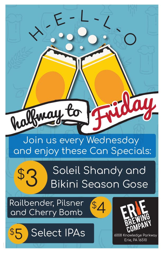HALFWAY TO FRIDAY! Celebrate today with CAN SPECIALS in the brewpub! Enjoy your favorites at a great price! 

OPEN at 11:30 AM until 10:00 PM! See you then! <a href="/PubAndPie/">Pub & Pie</a> <a href="/BreweriesinPA/">Breweries In PA</a>