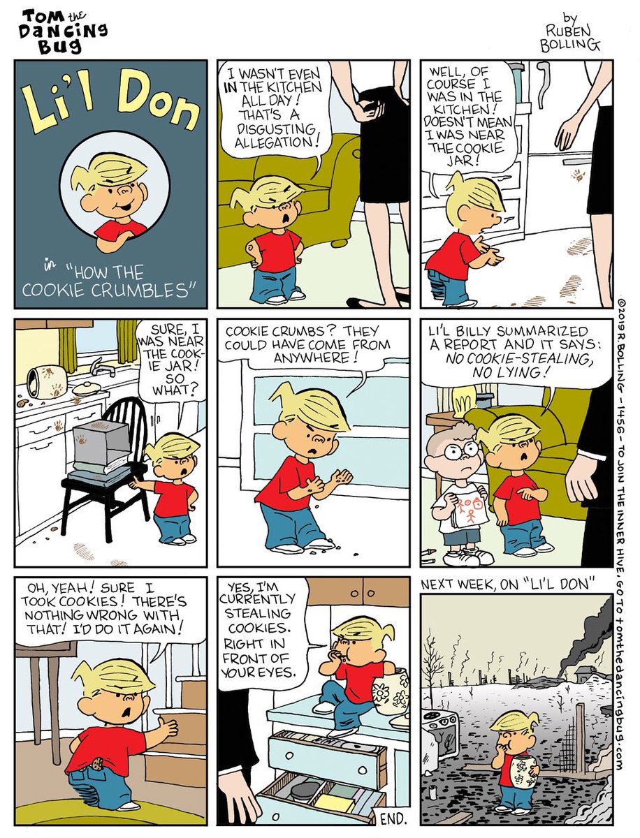 RubenBolling's tweet image. ‼️BRAND NEW COMIC now on @BoingBoing
-
🍪Did Li’l Don Trump take the cookies from the cookie jar? 🗳#ForeignElectionInterference 
-
boingboing.net/2019/09/25/lil…