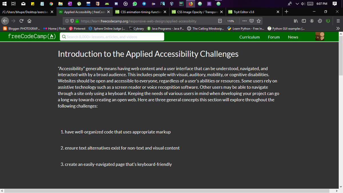program93047077's tweet photo. #100DaysOfCode #Programming #Challenge.
This is #day11 of the challenge .....i have completed the applied visual design and starting applied accessibility challenge. https://t.co/zx90axOW53