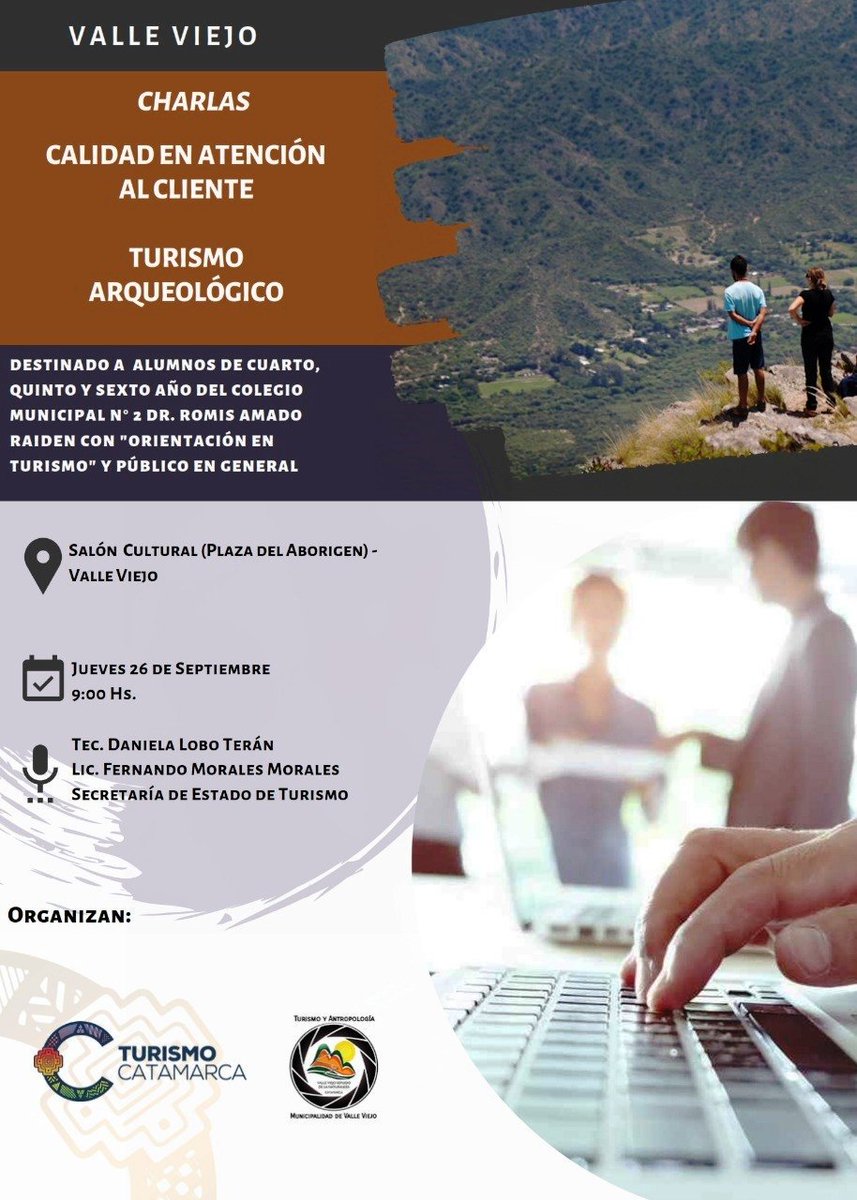 CAlidadTurCATA's tweet photo. Atención gente de Valle Viejo, #Catamarca, mañana en el Salón Cultural y desde las 09:00 hs, charlas sobre Calidad en la Atención y sobre Arqueología. https://t.co/3KUQztcG59