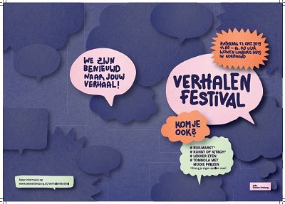 Iedereen heeft een verhaal, groot of klein. Luister en beleef met ons een aantal verhalen. En heb je zelf een verhaal dat je wilt delen, ook dat kan. Je bent van harte welkom op ons Verhalenfestival op zat. 12 oktober van 11.00 tot 16.00 uur in ons Wonen Limburg Huis in Roermond.