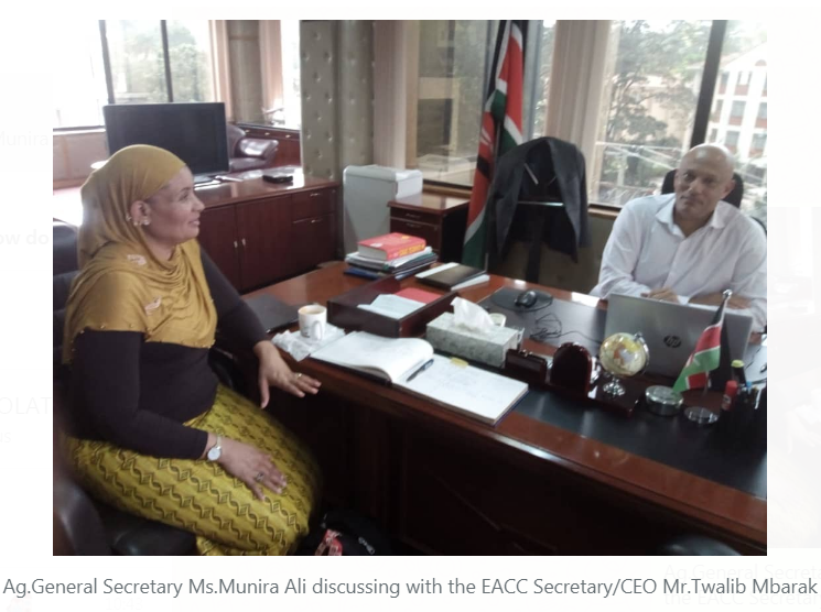 EaaacaA's tweet photo. Ag General Secretary paid a courtesy call on the Secretary /CEO EACC. 

Discussions on the support of heads of institutions to ARINEA were discussed.  The CEO pledged his support to all regional activities in the fight against corruption. https://t.co/cFtyRT8TF0