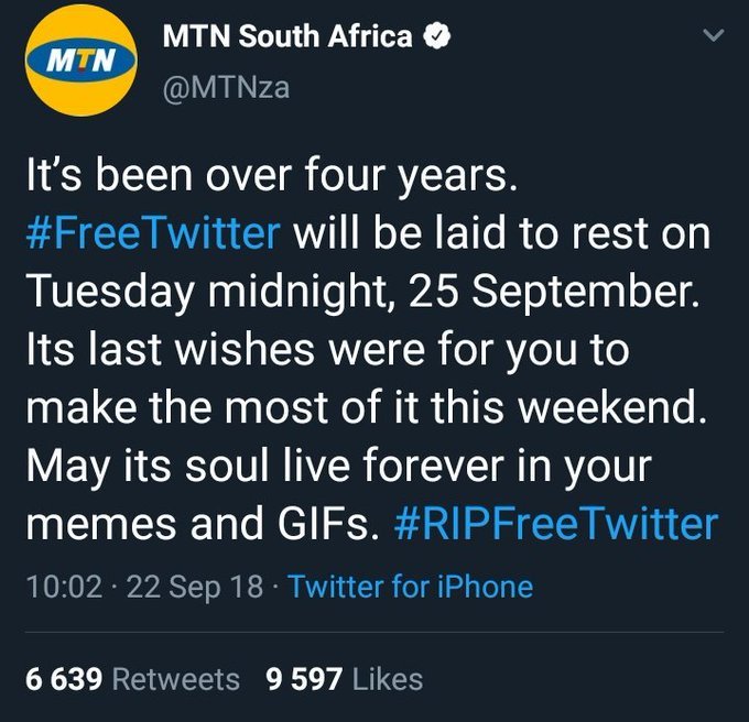 EricanSA's tweet photo. It was on this day last year, when @MTNza killed lots of influence and porn addicts.
Happy anniversary.
#FreeTwitter #RIPFreeTwitter https://t.co/rfHvnnnPsn