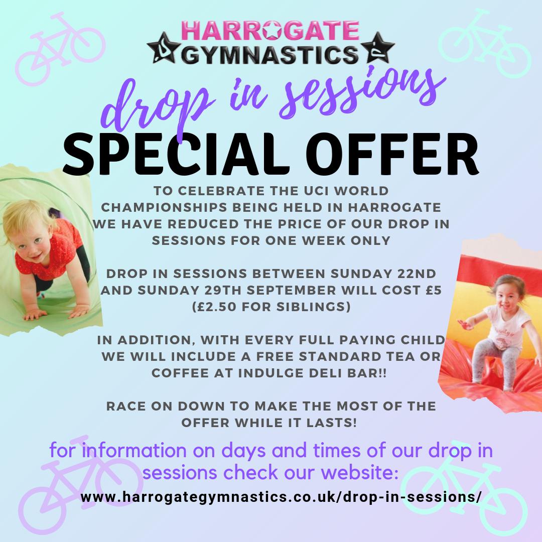 indulgedelibar's tweet photo. To celebrate @UCI_cycling we have teamed up with Harrogate Gymnastics to offer a discount and free tea/coffee at this week's gym drop in sessions. https://t.co/zdXZCybldD