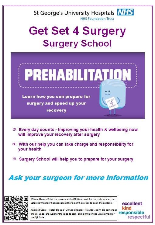 MacmillanSTG's tweet photo. Are you going to have #cancer related surgery at @StGeorgesTrust? Learn how to prepare for your surgery &amp; help speed up your recovery with the award winning #GetSet4Surgery a #prehabilitation surgery school. Ask your team for details #OustandingCareEverytime #RightThereWithYou https://t.co/rckoK9rIkK