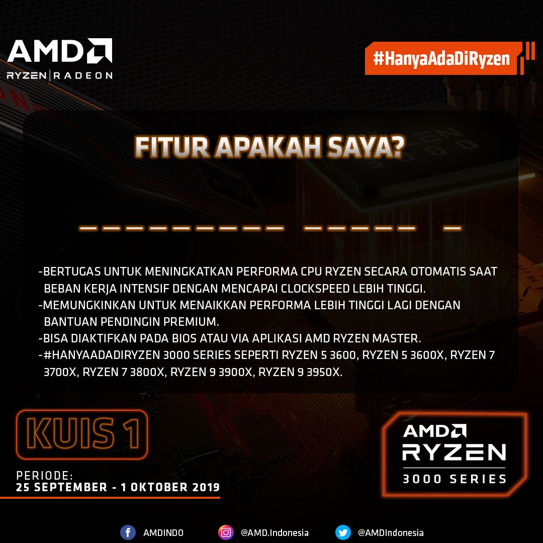 Hi AMDers! Ingin menangkan Flazz AMD Eksklusif? Yuk, ikutan kuis berhadiah #HanyaAdaDiRyzen kali ini yang akan berlangsung mulai 25 September hingga 1 Oktober 2019 mendatang.