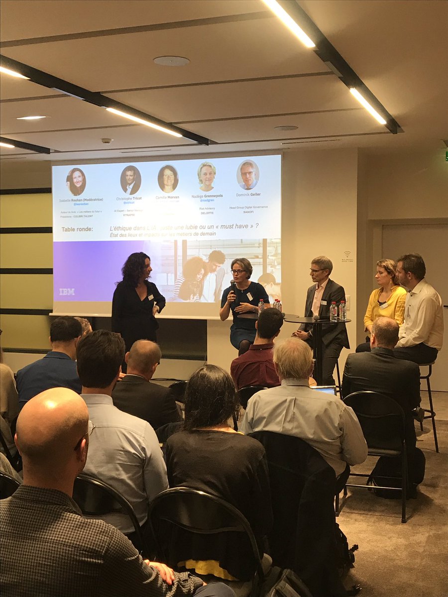 gmarchand78's tweet photo. #WatsonCloudAcademy2019 @Nadgren ouvre la table ronde « C’est quoi l’éthique dans l’IA ? » 👉 l’éthique ds l’#IA: juste une lubie ou un must have ? » avec @ctricot, @camille_morvan , et Dominik Geller, animée pr @isarouhan #Deloitte #Sanofi #Kynapse #Goshaba #IBM https://t.co/D8LiVPacde