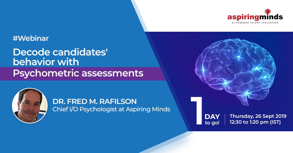 Our webinar airs live tomorrow at 12:30 pm IST on Decode candidates' behavior with psychometric assessments with our expert Dr. Fred Rafilson. Do join us by registering on bit.ly/2lKvCya