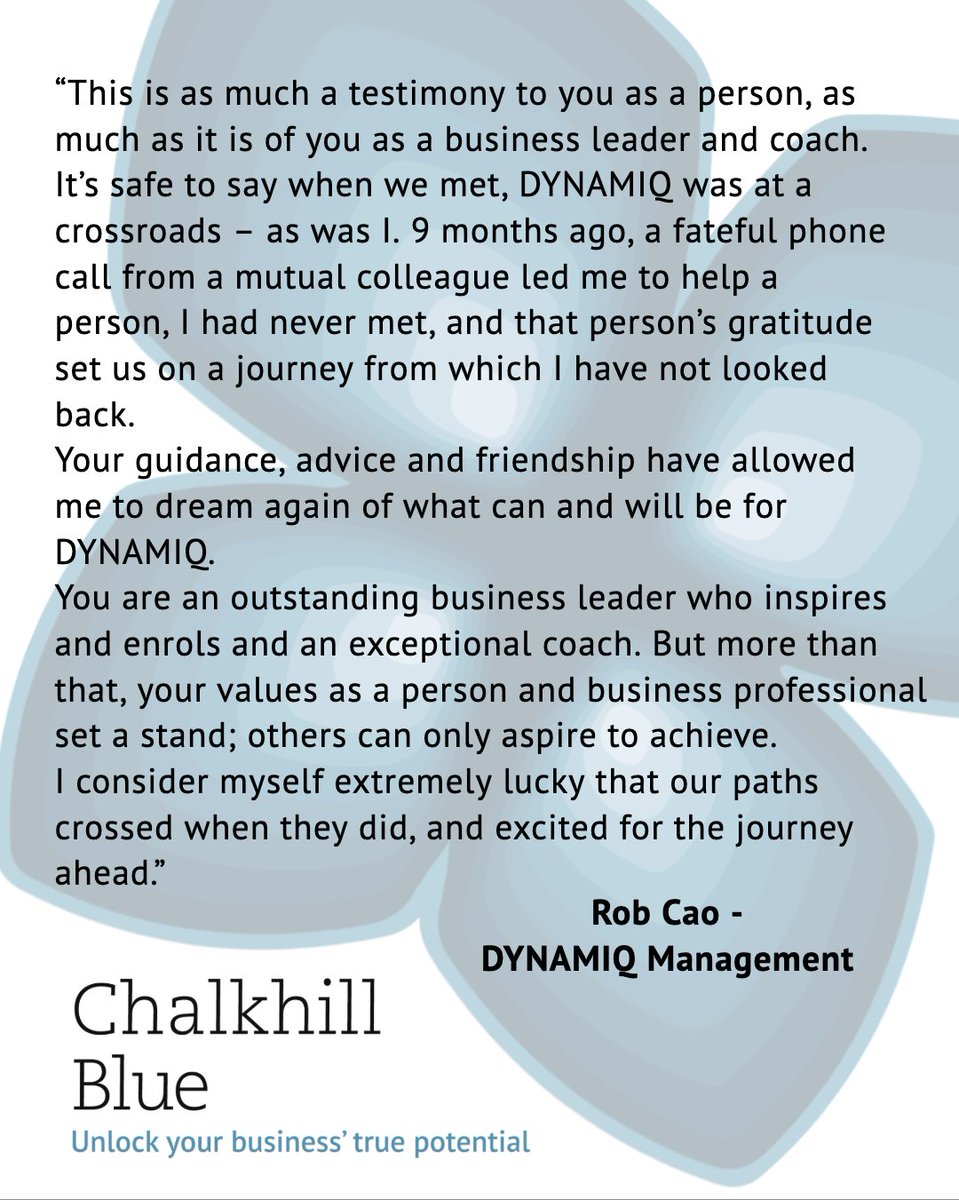 Love hearing great feedback from my clients! 

If you have a problem or opportunity in your business you would like help with, contact me today!

chalkhillblue.org/contact-us