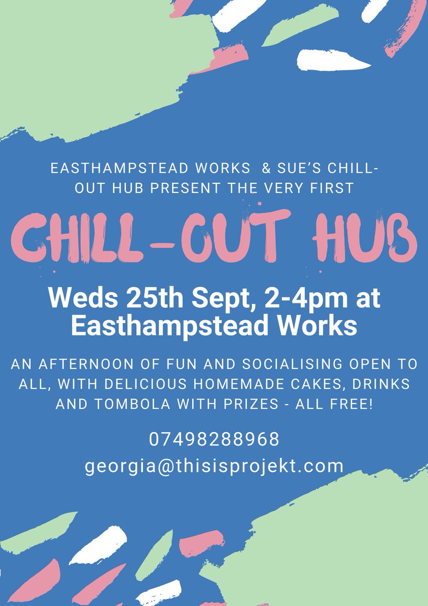 This afternoon there is going to the first Chill-out Hub at <a href="/Easthampstead_W/">Easthampstead Works</a> orks. This will be a time for fun and socialising open to the whole community, with delicious homemade cakes, drinks &amp; a tombola with prizes - all for free! For more info visit easthampsteadworks.co.uk