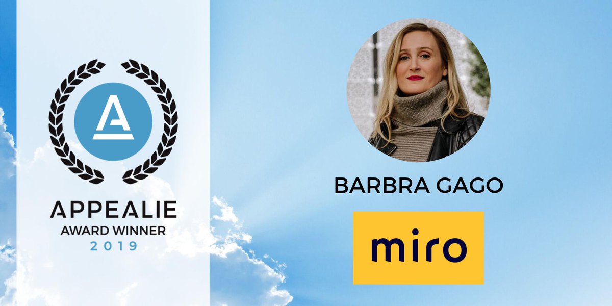 Congrats to <a href="/BarbraGago/">Barbra Gago</a> from <a href="/MiroHQ/">Miro</a>, as a recipient of our 2019 SaaS Marketing Leader Award. appealie.com/saas-awards-20…