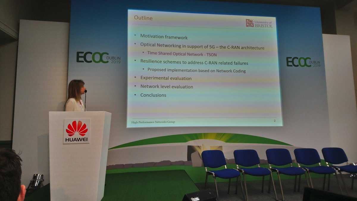 ArashBeldachi's tweet photo. @TzanakakiAnna is presenting our latest high scored work, "Network Coding Enabling Resilient 5G Networks" @ECOC_Conference 2019.@Dsimeo  @Reza_Nejabati @NetworksBristol @bristol_smart @5G_PICTURE #ECOC2019 https://t.co/sSUo8Rnlmv
