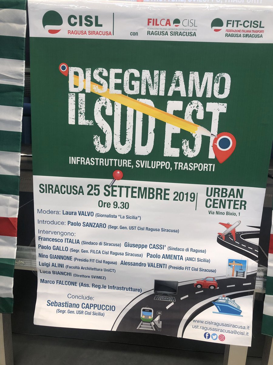 .@cislrgsr @PaoloSanzaro1 l’urgenza di infrastrutture materiali ed immateriali per realizzare la Sicilia che vogliamo, crescita e sviluppo. #sindaci di Sr e Rg la strada è  lunga, si pensi Rg non ha un solo Km di autostrada e Sr non ha una linea ferroviaria!