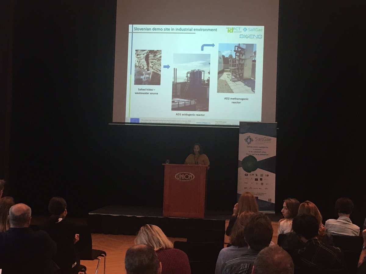 Monica Carvalheira from #NovaIdFCT is presenting the 2 phase AD system to treat saline #wastewater #EUresearchInvest #H2020