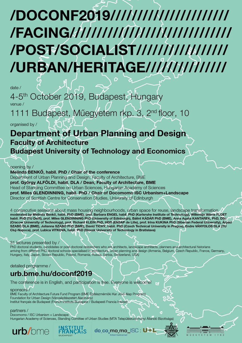 ArchBme's tweet photo. 4-5 October 2019, Budapest, Hungary
The third international doctoral / postdoctoral conference organised by the Department of Urban Planning and Design, Faculty of Architecture. 
Everyone is welcome!
#urbanplanning #conference https://t.co/algFV8xkUb