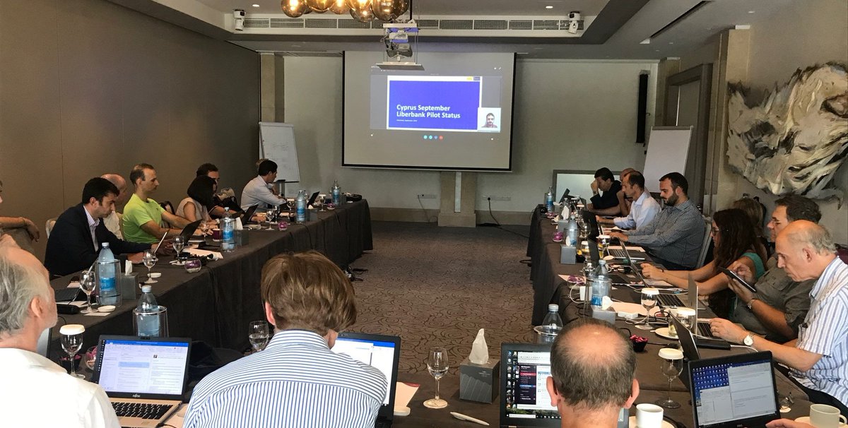 Alberto Hervalejo, Martin Felix de Miguel from <a href="/gft_es/">GFT Technologies España</a> and Pablo Ruiz <a href="/pabsrui/">Pablo Ruiz</a> from <a href="/Liberbank/">LiberMoney</a> remotely presenting the FINSEC pilot: "Protecting the infrastructures of small financial institutes through Security-as-a-Service" #FINSEC_Project #LimassolMeeting