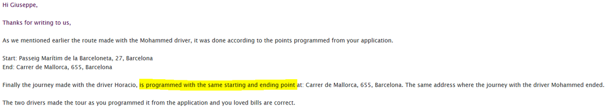 AlekosZi's tweet photo. @cabify_espana you took me to the wrong address and you still do not understand why. How could be possible to program a journey with the same starting and ending point and travel 2.86 kilometres? Looking at the map it's pretty clear that point A is totally different from point B https://t.co/eb5AOMAUAV