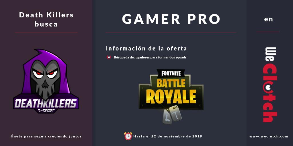 La otra oferta del día también tiene al #Fortnite como videojuego protagonista 🔫

En esta ocasión, <a href="/DeathKillersEC/">Death Killers</a> busca jugadores para formar dos squads competitivas 👀

¿Os interesa la oferta? Pues podéis inscribiros aquí ➡️ weclutch.com/offers/open/282