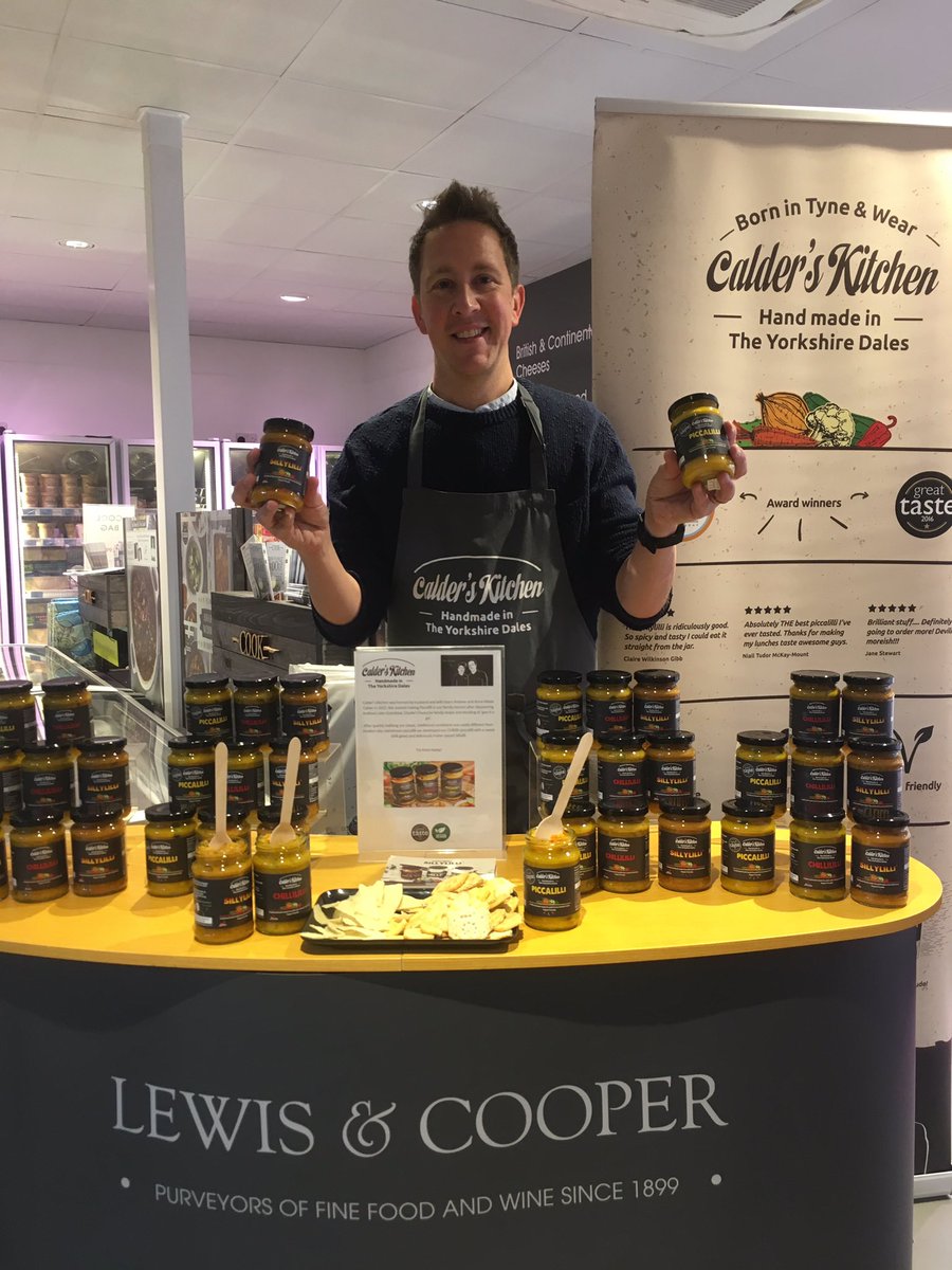 calderskitchen's tweet photo. What a day in store @Yorkshire2019 We’re in @lewisandcooper #Northallerton for the start of the race sampling or #AwardWinning #Piccalilli #Chillililli &amp; #Sillylilli 10% off all purchases today! #MadeInYorkshire #FamilyRecipe #FreeSamples 🚴‍♂️🏅🏆👏 https://t.co/XV8EdogVIE