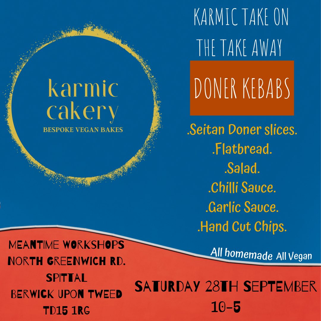 Our Karmic take on the take away continues with the DONER KEBAB . This Saturday at the cakery we will be serving up our homemade plant based version of the Doner Kebab with all the extras. This is our 3rd Karmic take on after our fish ‘n’ chips and our KFC burger 🌱