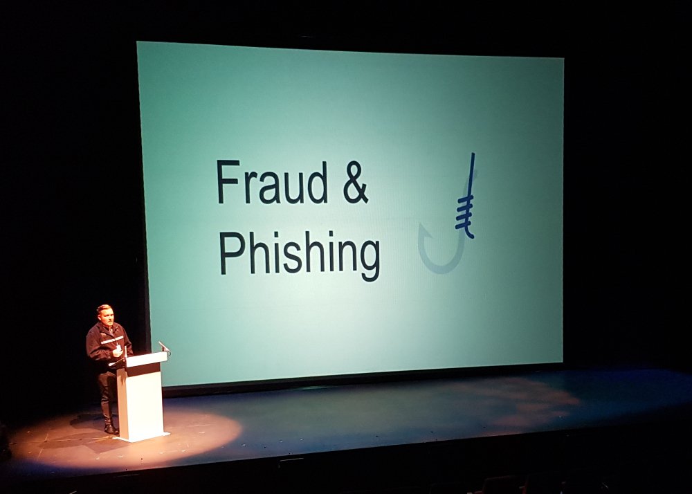 TechSevern's tweet photo. Our first speaker of day 2 of #TechSevern is PCSO James Squire (@cyberpcso), explaining his role in preventing cyber crime, and how we can help protect ourselves from falling victim to the various tricks and sophisticated attacks criminals are using nowadays. https://t.co/a4EMZg7me9