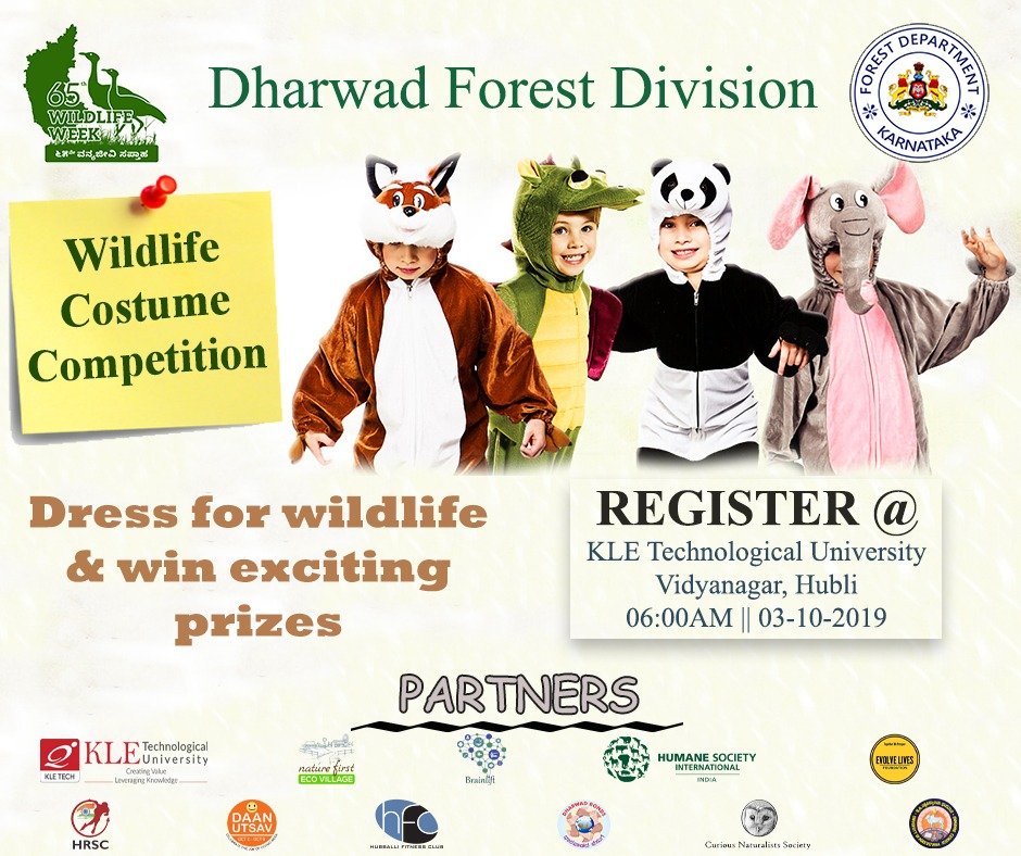DcfDharwad's tweet photo. Cordially invites you for celebration of 65th Wild life Week  2019🐯🐼🦆🦋🐍🐢🐟
@aranya_kfd @JoshiPralhad @JagadishShettar @BelladArvind @prasad_abbayya @amrutdesaibjp @munenakoppa_mla @cmnimbannavar @SrinivasMane @mahesh_kar @crime_dcp @brts_hd @MyNWKRTC @HubliHescom https://t.co/GOIl2ftaXV